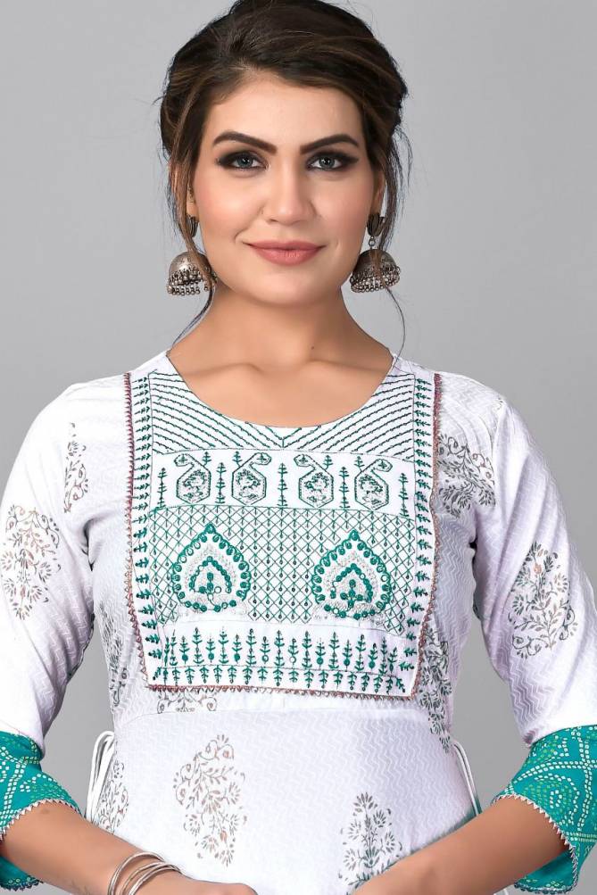 White Feather 1001 Designer Fancy Ethnic Wear Rayon Kurti With Dupatta Collection